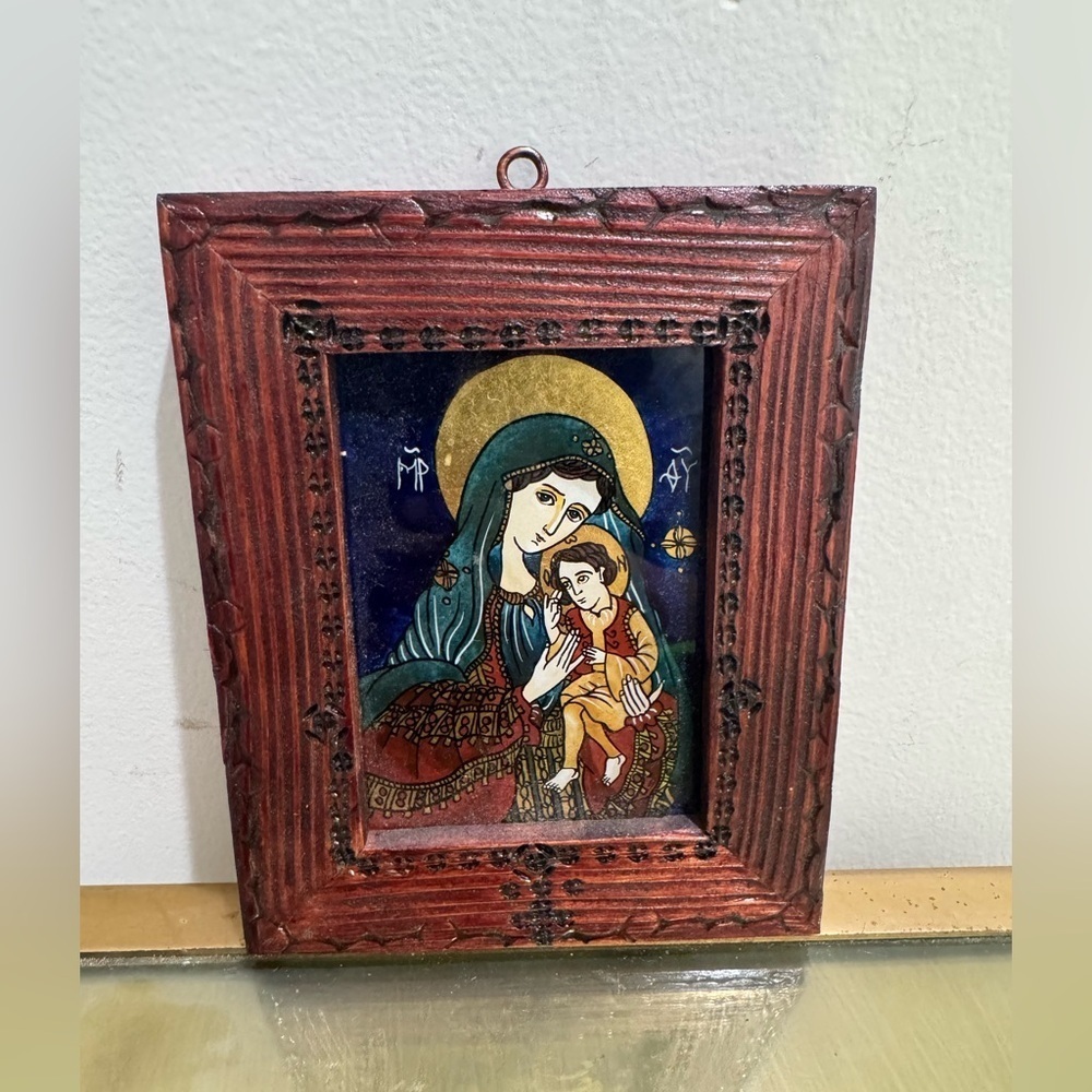 Framed Wood icon of the Virgin Mary and Christ Child
